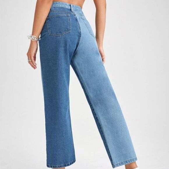 SHEIN HEART & COLORBLOCK STRAIGHT LEG CROPPED JEANS - Picture 5 of 10